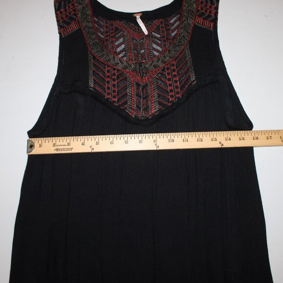 Free People Dress Sz M Black Rust Multicolor Embroidered 100% Rayon Dress - Picture 14 of 16
